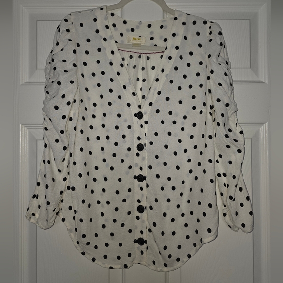 Maeve Tops - Maeve By Anthropologie Black And White Polka Dot Blouse Size S
